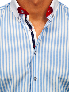 Небесносиня мъжка рaирана риза с дълъг ръкав Bolf 20727