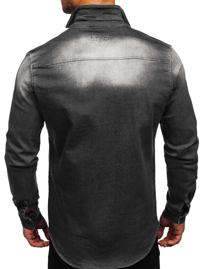Графитна мъжка дънкова риза с дълъг ръкав Bolf R710