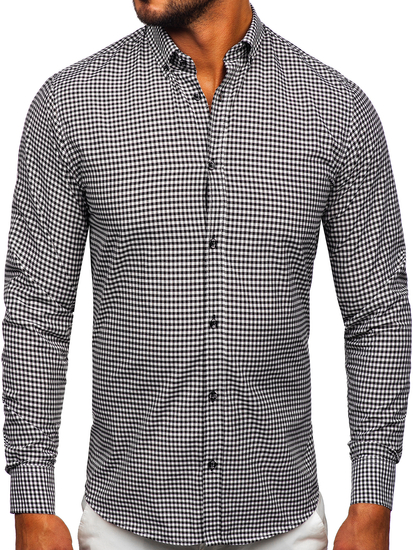 Черна мъжка карирана риза с дълъг ръкав Bolf 22745