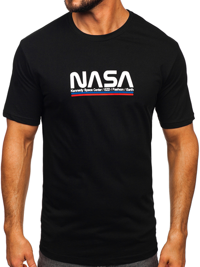 Черна памучна мъжка тениска с принт Bolf 14749