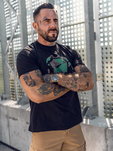 Черна памучна мъжка тениска с щампа Bolf 192379A