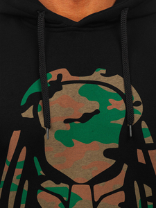 Черен дамски суитшърт с качулка и принт Bolf 147048