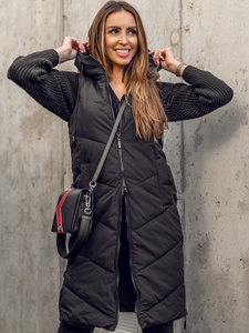 Черен дълъг дамски капитониран елек с две лица Bolf B8022A