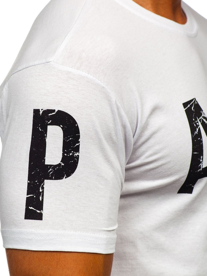 Бяла памучна мъжка тениска с принт Bolf 1180