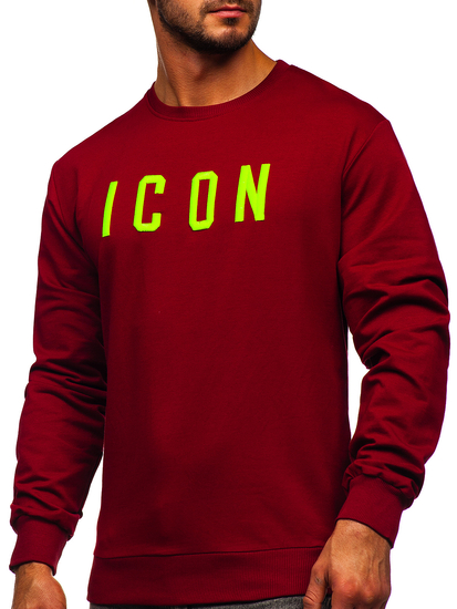 Бордо с бродиран 3D принт мъжки суитшърт без качулка Bolf 146176