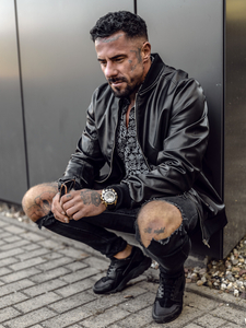 Черно мъжко кожено бомбър яке Bolf 7110A2