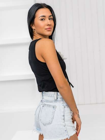 Черна дамска тениска тип боксер с апликация Bolf 96T656