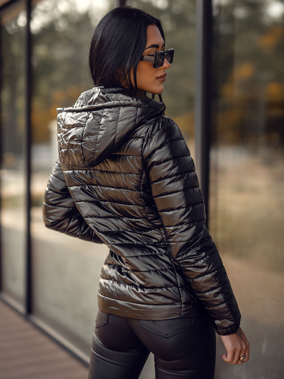 Дамско ватирано преходно яке с качулка черно Bolf 16M9106