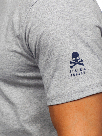 Сива памучна мъжка тениска с принт Bolf 14784