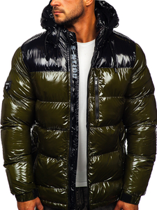 Зелено капитонирано мъжко зимно яке Bolf 6462