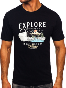 Черна памучна мъжка тениска с щампа Bolf MPO3485