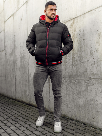 Черно-червено двустранно мъжко капитонирано яке Bolf 7410