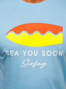 Синя памучна мъжка тениска с щампа Bolf MPO3457