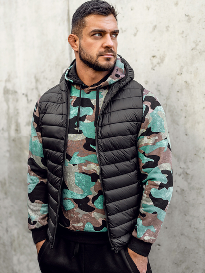 Черен капитониран мъжки елек с качулка Bolf 13072A