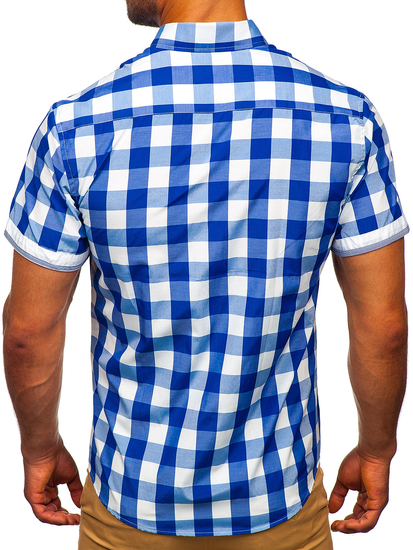 Метличносиня мъжка карирана риза с къс ръкав Bolf 4508
