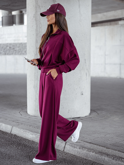 Дамски двуцветен спортен комплект с цип бордо Bolf 821109