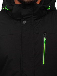 Черно-зелено мъжко зимно спортно ски яке Bolf 7097