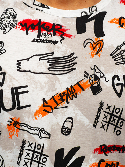 Бяла мъжка тениска с принт Bolf 14908