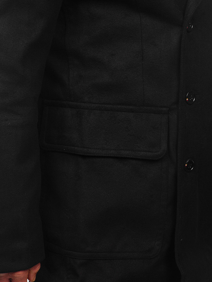 Мъжко двуредно зимно палто с висока яка черно Bolf 1048A