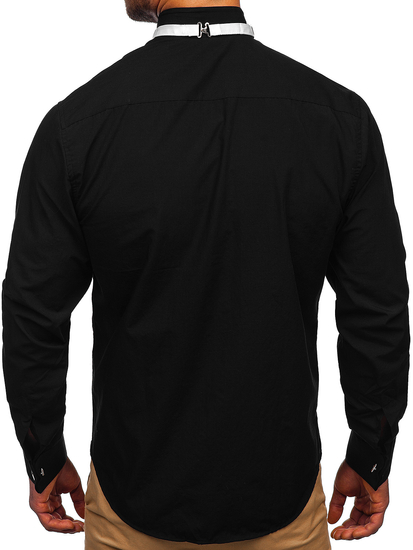 Мъжка елегантна риза с дълъг ръкав черна Bolf 4702 папионка+ копчета за ръкавели