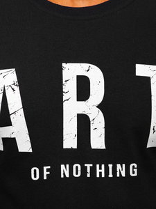 Черна памучна мъжка тениска с принт Bolf 1180