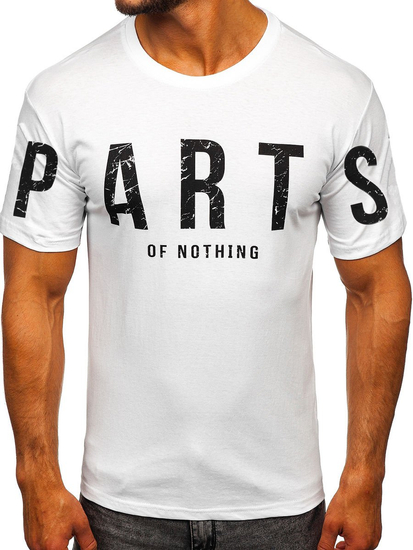 Бяла памучна мъжка тениска с принт Bolf 1180