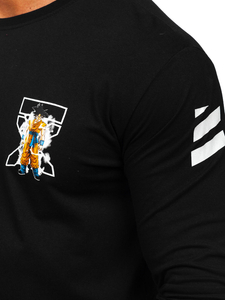 Черна мъжка блуза с дълъг ръкав с принт Bolf 146746