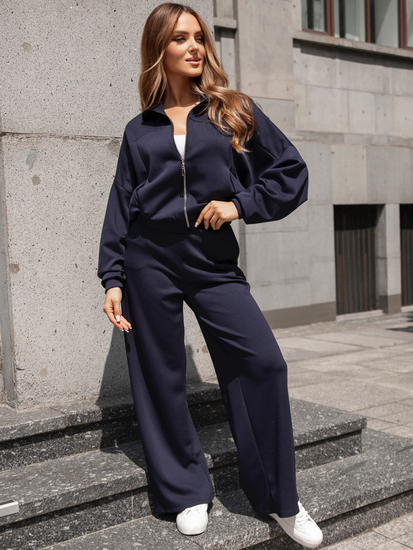 Дамски двуцветен спортен комплект с цип тъмносин Bolf 821109