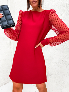 Червена трапецовидна дамска рокля с ръкави от шифон Bolf 8234