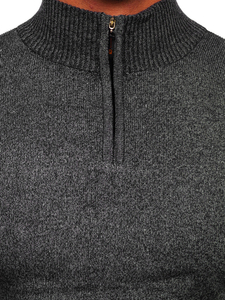 Черен мъжки пуловер с вгината яка Bolf S8274