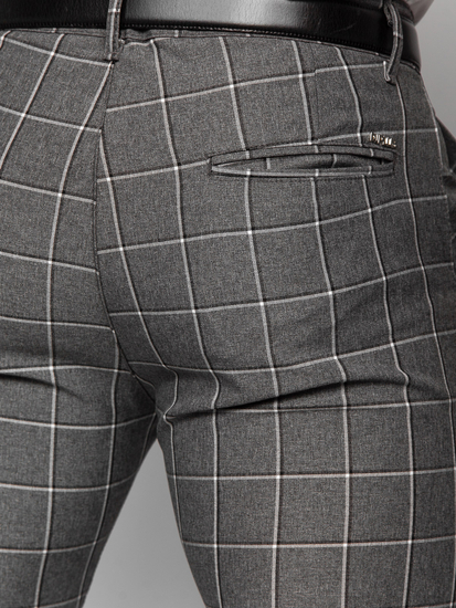 Антрацитни карирани мъжки панталони чино Bolf 0044