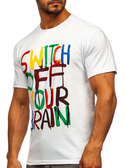 Мъжка тениска с принт бяла Bolf 1181