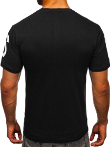 Черна памучна мъжка тениска с принт Bolf 1180