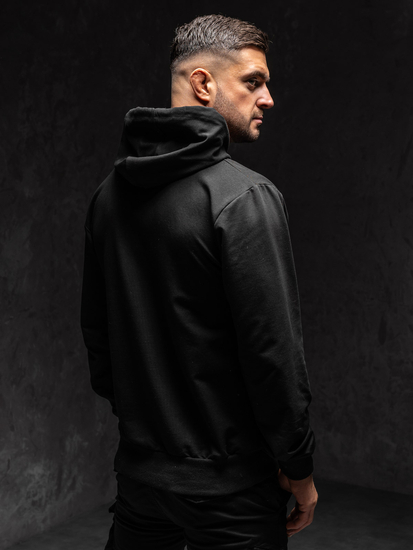 Черен мъжки с принт суитшърт с качулка Bolf 6141