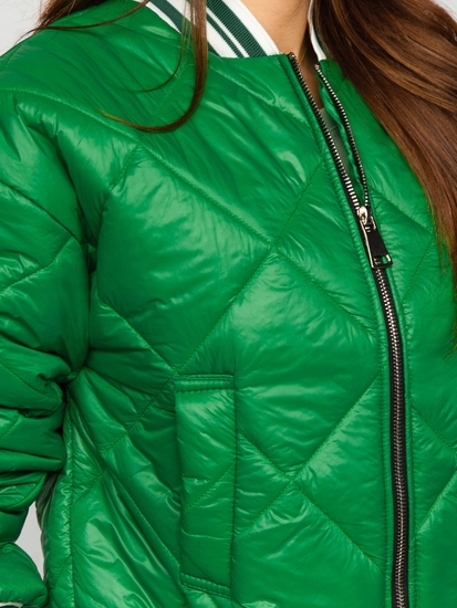 Зелено капитонирано дамско преходно яке бомбър Bolf 82556