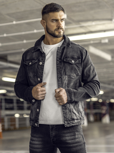 Черно дънково мъжко яке Bolf 200A