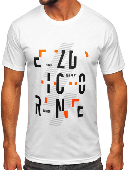 Бяла памучна мъжка тениска с принт Bolf 14752