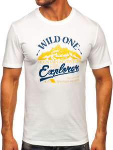 Бяла памучна мъжка тениска с щампа Bolf MPO3484