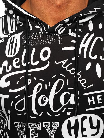 Черен мъжки суитшърт с качулка и принт Bolf 8B1150