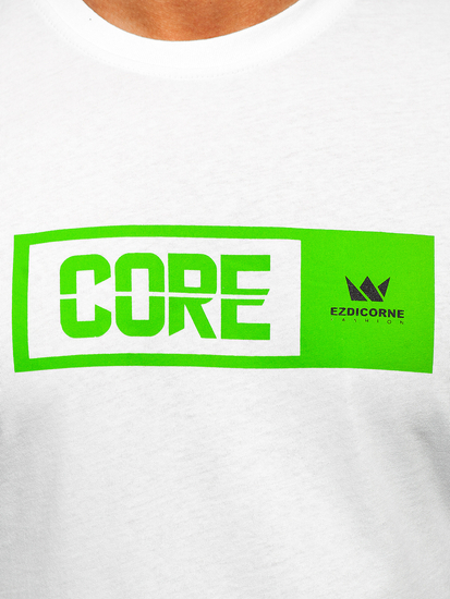 Бяла памучна мъжка тениска с принт Bolf 14790