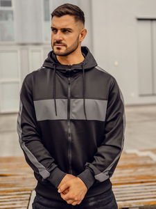 Черен мъжки суитшърт с цип и качулка Bolf 27B8121