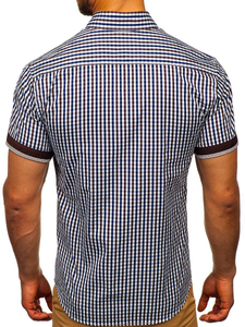 Мъжка карирана риза с къс ръкав кафява Bolf 4510