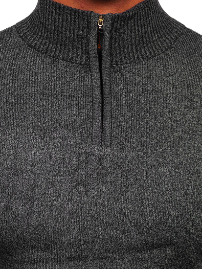 Черен мъжки пуловер с вгината яка Bolf S8274
