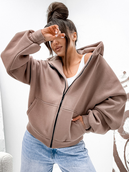 Дамски подплатен суитшърт с качулка капучино Bolf 821112