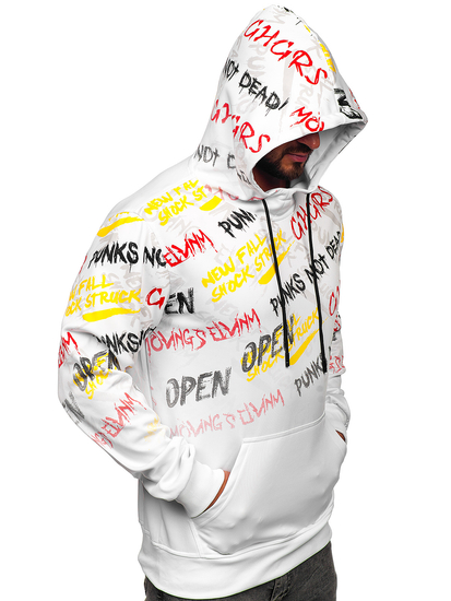 Бял мъжки суитшърт с качулка и принт Bolf 8B997