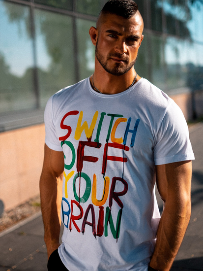 Мъжка тениска с принт бяла Bolf 1181