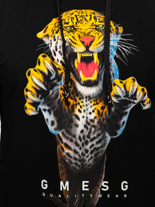 Черен мъжки с принт суитшърт с качулка Bolf 6139