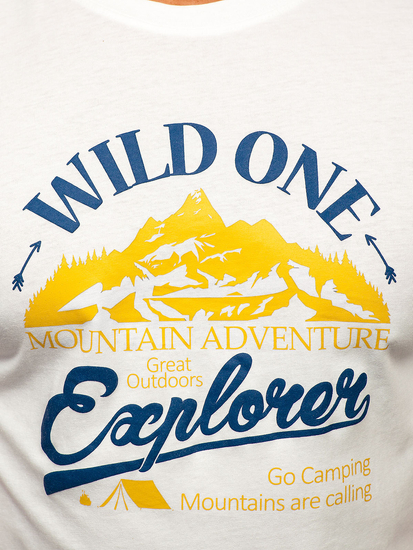 Бяла памучна мъжка тениска с щампа Bolf MPO3484