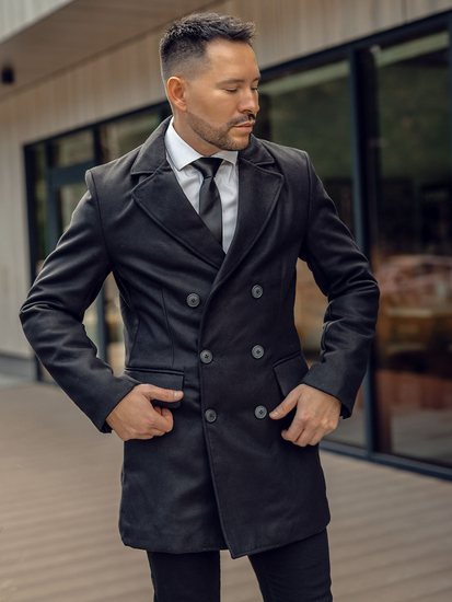 Черно дълго двуредно мъжко зимно палто Bolf 79B3A-073