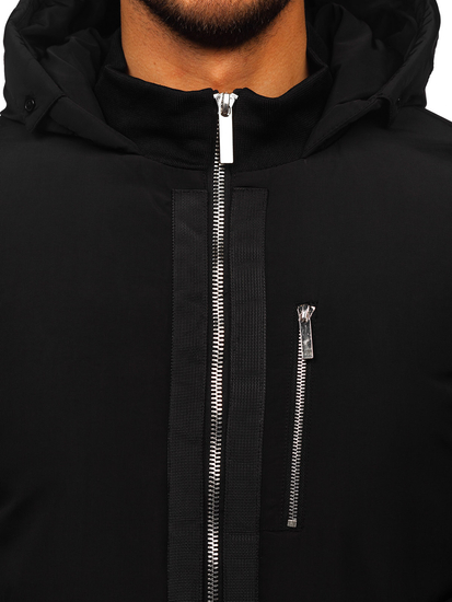 Черно дълго мъжко зимно яке с качулка Bolf 5M3121